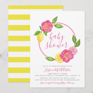 Invitation baby shower   Rose citron jaune rayures