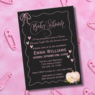 Invitation Baby shower rose Citrouille Coeurs Bow mignonnes P