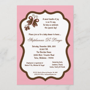 Invitation baby shower rose-clair du papillon 5x7