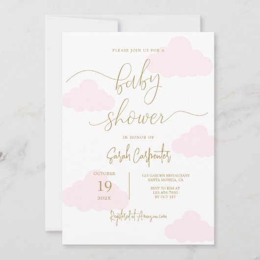 Invitation Baby shower rose Cloud fille (Devant)