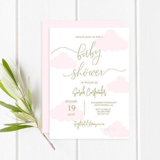 Invitation Baby shower rose Cloud fille