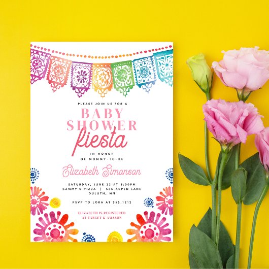Invitation Baby shower rose coloré Fiesta mexicaine