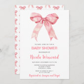 Invitation Baby shower rose Coquette Bow (Devant / Derrière)