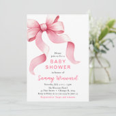 Invitation Baby shower rose Coquette Bow (Debout devant)