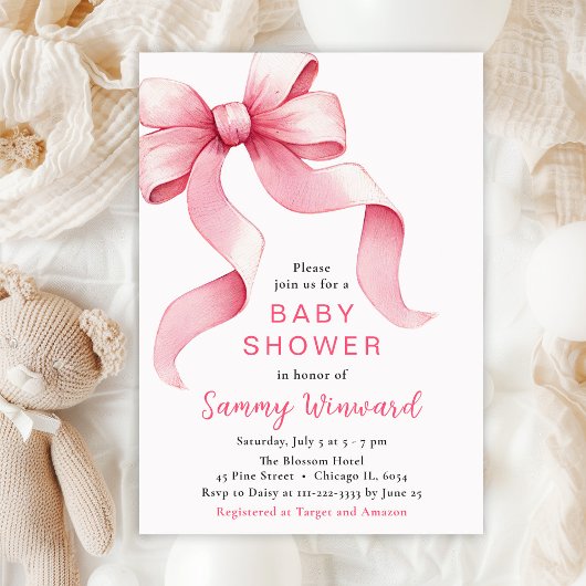 Invitation Baby shower rose Coquette Bow