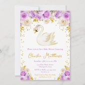 Invitation Baby shower Rose cygne violet et or (Devant)