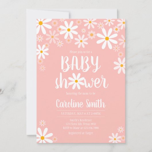 Invitation Baby shower Rose Daisy (Devant)
