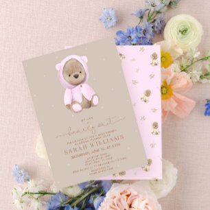 Invitation Baby shower rose d'attente minimal