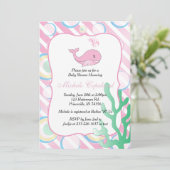Invitation Baby shower rose de baleine de bébé (Debout devant)