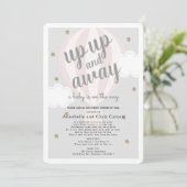 Invitation Baby shower rose de ballon à air chaud vers le hau (Debout devant)