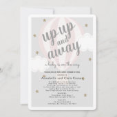 Invitation Baby shower rose de ballon à air chaud vers le hau (Devant)