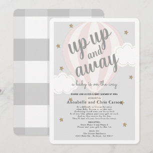 Invitation Baby shower rose de ballon à air chaud vers le hau