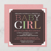 Invitation Baby shower rose de bébé et Brown moderne (Devant / Derrière)