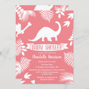Invitation Baby shower rose de Brontosaurus Dinosaur
