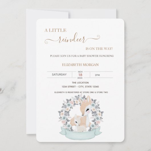 Invitation Baby shower Rose de Cerfs-Bébés mignons (Devant)