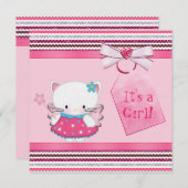 Invitation Baby shower rose de chatte fée (Devant / Derrière)