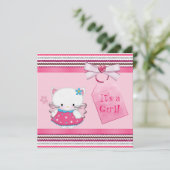 Invitation Baby shower rose de chatte fée (Debout devant)