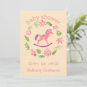 Invitation Baby shower rose de cheval de basculage (Debout devant)