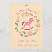 Invitation Baby shower rose de cheval de basculage (Devant / Derrière)