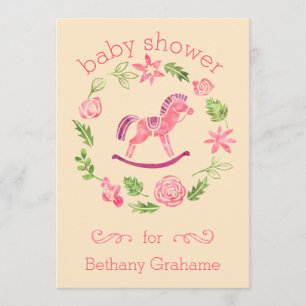 Invitation Baby shower rose de cheval de basculage