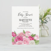 Invitation Baby shower Rose de couleur rose (Debout devant)