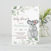 Invitation Baby shower Rose de Cute Koala (Debout devant)