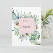 Invitation Baby shower rose de feuillage tropical (Debout devant)