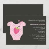 Invitation Baby shower rose de fille d'équipement de fraise (Devant / Derrière)