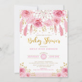 Invitation Baby shower rose de fille d'or de Dreamcatcher de (Devant)