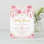 Invitation Baby shower rose de fille d'or de Dreamcatcher de (Debout devant)