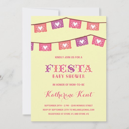Invitation Baby shower rose de filles de la fiesta | (Devant)