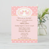 Invitation Baby shower rose de jumeaux de canards (Debout devant)
