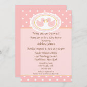 Invitation Baby shower rose de jumeaux de canards (Devant / Derrière)