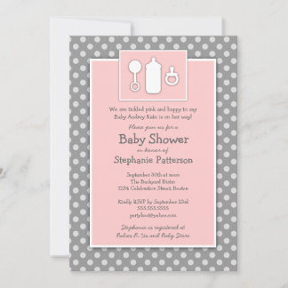 Invitation Baby shower rose de la boule Binky Rattle