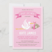 Invitation Baby shower rose de la cigogne et de l' (Devant)