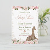 Invitation Baby shower Rose de la Giraffe Cute (Debout devant)