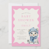 Invitation Baby shower rose de léopard des neiges (Devant)