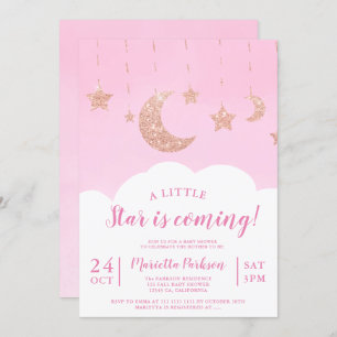 Invitation baby shower rose de l'étoile de parties scintillan