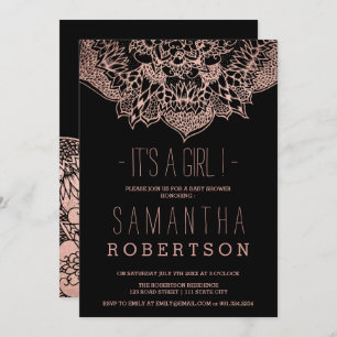 Invitation baby shower Rose de mandala floral boho en or