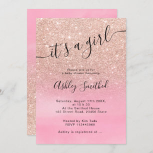 Invitation Baby shower rose de manuscrit de rose d'ombre de