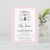 Invitation Baby shower rose de monogramme noir du Labrador (Debout devant)
