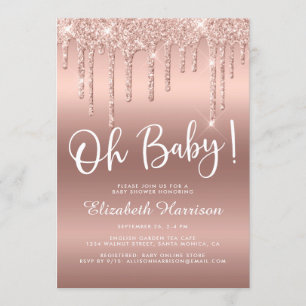 Invitation Baby shower Rose de Parties scintillant Gold