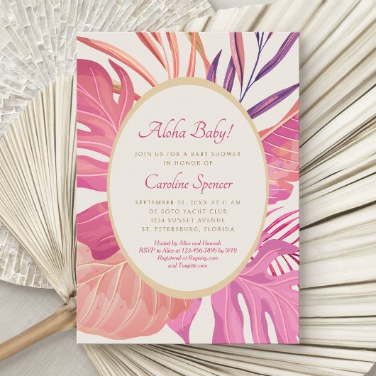 Invitation Baby shower rose de plage tropical