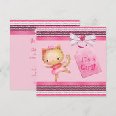 Invitation Baby shower rose de princesse Ballerina Kitty Cat (Devant / Derrière)