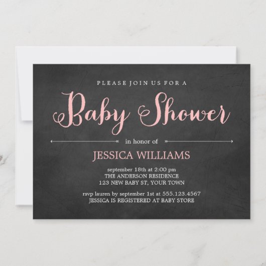 Invitation Baby shower rose de tableau (Devant)