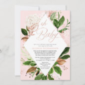 Invitation baby shower rose  de verdure dorée (Devant)