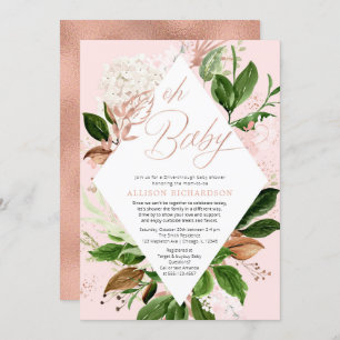 Invitation baby shower rose  de verdure dorée