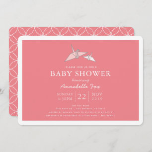 Invitation Baby shower rose des grues en papier d'