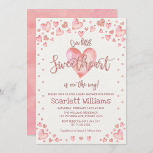 Invitation Baby shower Rose  des Valentines d'or pour filles