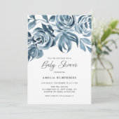 Invitation Baby shower Rose d'hiver Blue Watercolor (Debout devant)
